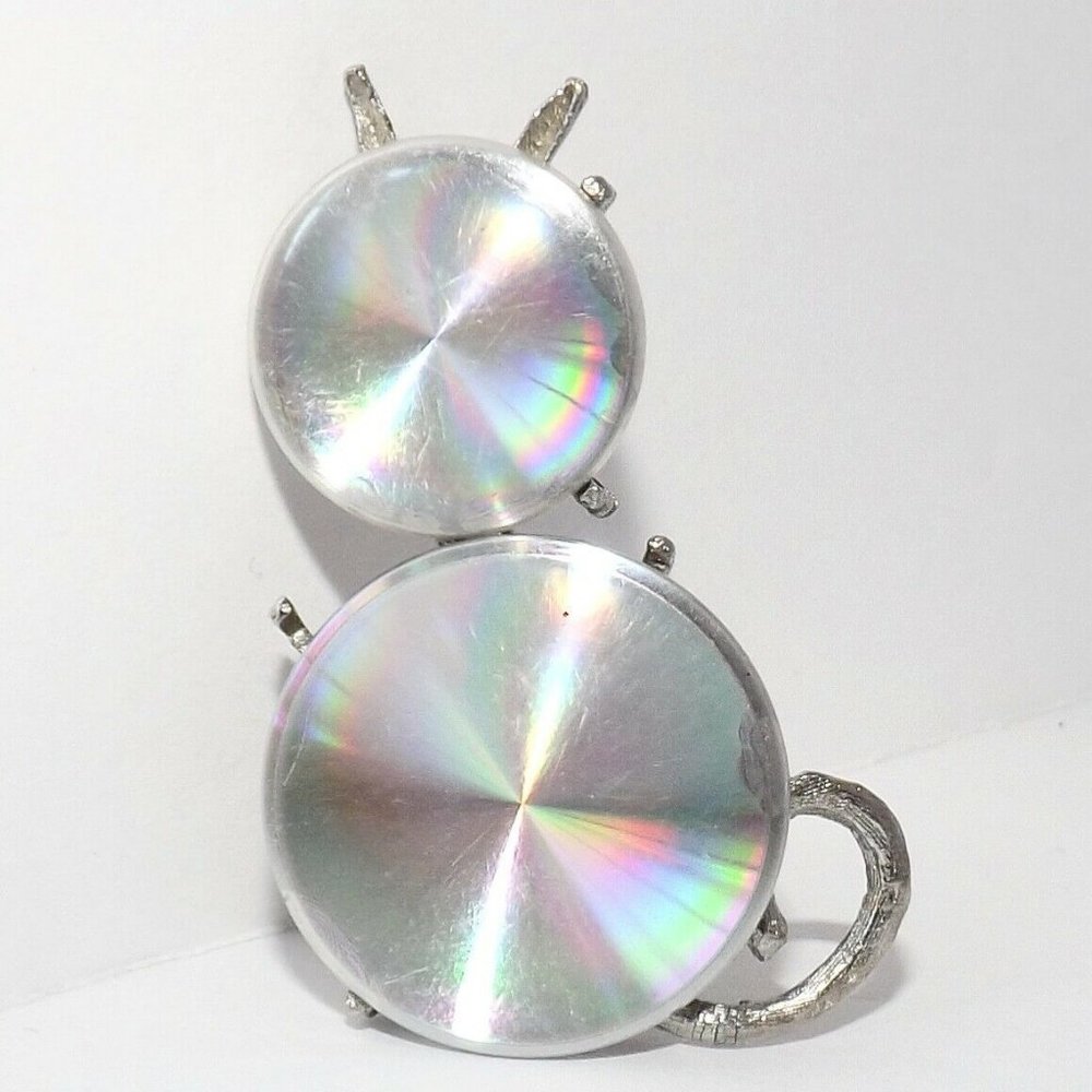 Signed Jewelarama 1961 Holographic Disk Cat Brooch Pin Modernist
